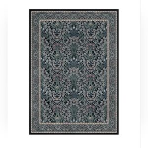 5x7 Washable Floral Area Rug, Black & Gray Non-Slip Carpet For Living Room